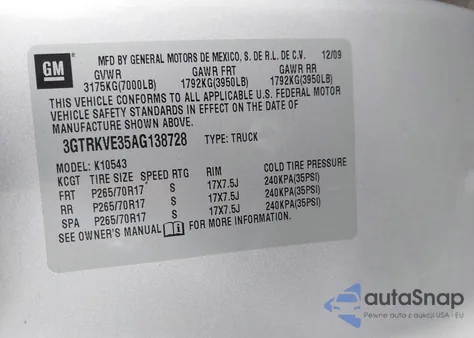 2010 GMC Sierra 1500 Sle from USA, damaged, VIN 3GTRKVE35AG138728